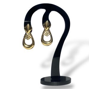 Vintage Clip on Earrings Gold tone Metal Bold Dangling Elegant Costume Jewelry